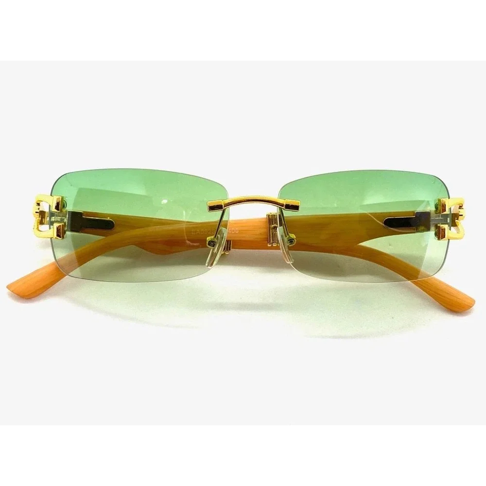 Premium Tinted Lenses Cheetah Ornament Rimless Eyewear  Green Sunglasses Women